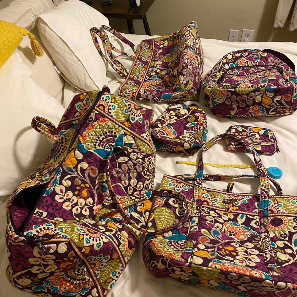 Vera Bradley / retired Plum Crazy Floral Women's Bag Set -8 pcs